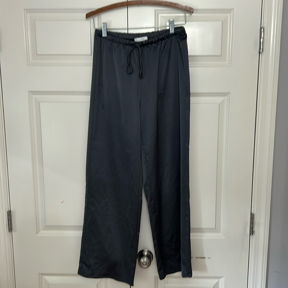 Mango Grey Satiny Drawstring Pants Grey size small